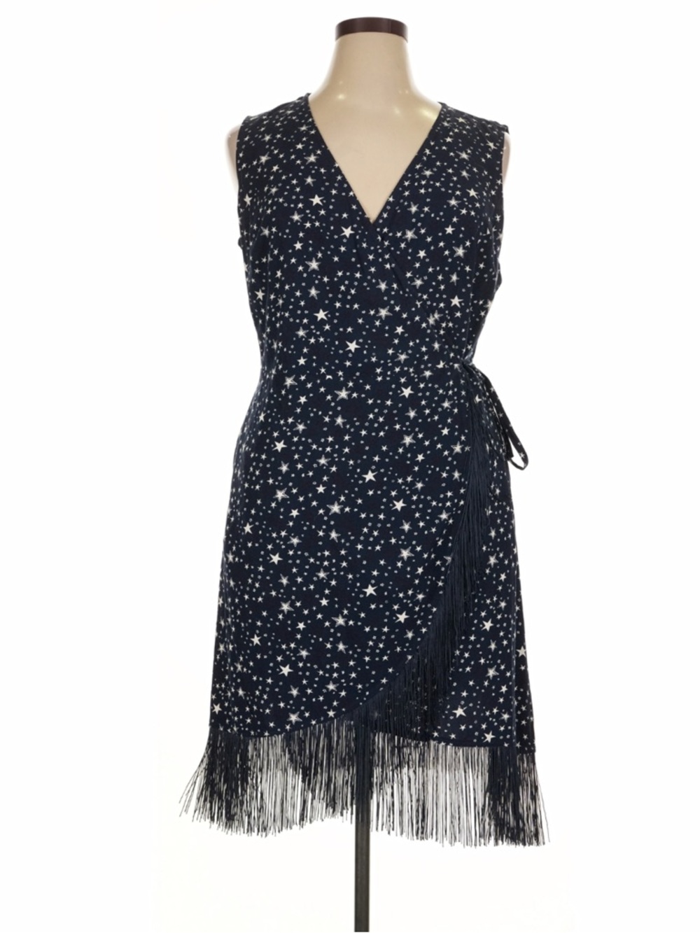 Idyllwind Navy and White Star Wrap Midi Dress with Fringe